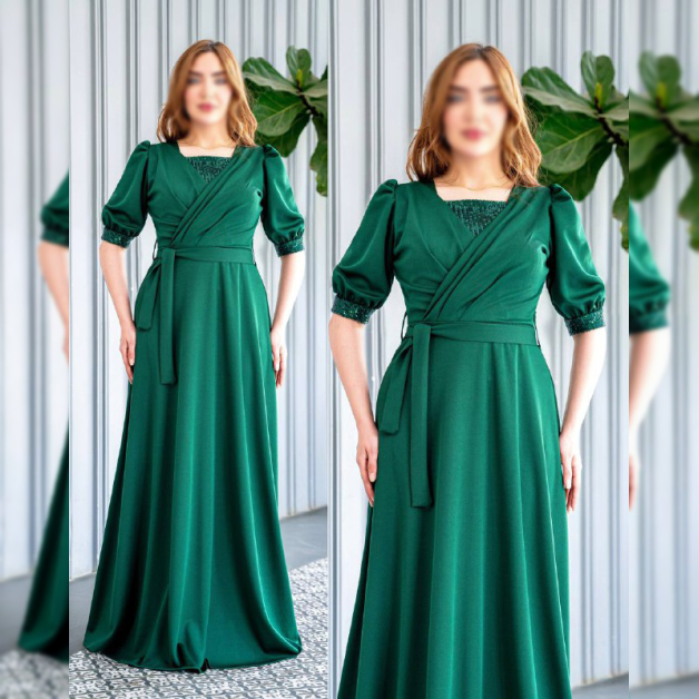 لباس مجلسی زنانه بلند شونیکس مدل پرنسا - سبز